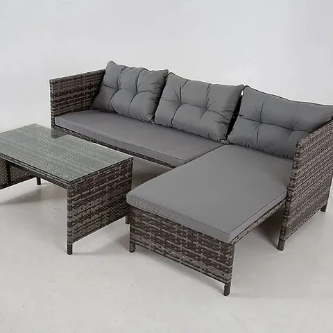 BOXED GREY RIVERSIDE 3-SEAT RATTAN CORNER GARDEN CONVERSATION SET - GREY (1 BOX)
