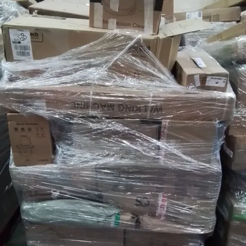 PALLET CONTAINING VARIOUS ASSORTED BOXED ITEMS TO INCLUDE, PORTABLE FRIDGE, MEAT GRINDER, ROBOT VACUUM CLEANER AND LOTS MORE UNMARKED BOXED ITEMS