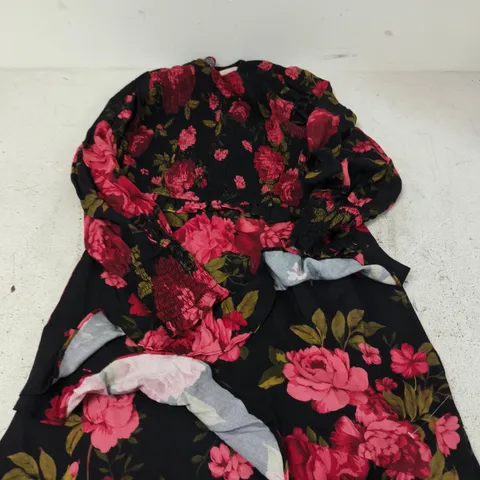 MUSE FLORAL PRINT DRESS – BLACK WITH PINK ROSES - 12