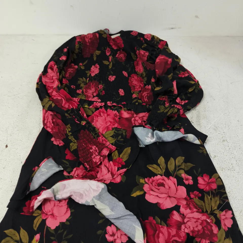 MUSE FLORAL PRINT DRESS – BLACK WITH PINK ROSES - 12