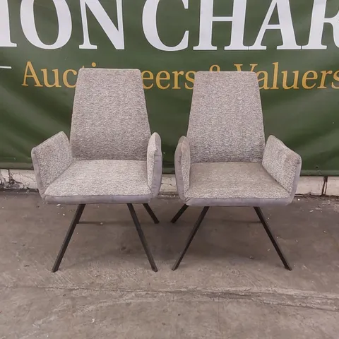 SET OF 2 DESIGNER FABRIC UPHOLSTERED SWIVEL CHAIRS