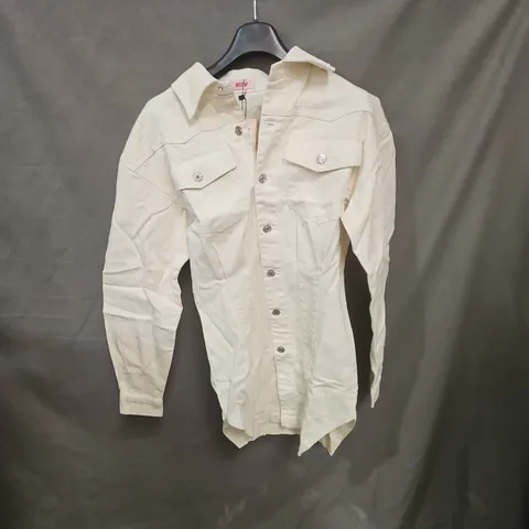 MISSPAP PINTUCK WAIST DENIM DRESS - ECRU - SIZE 8 