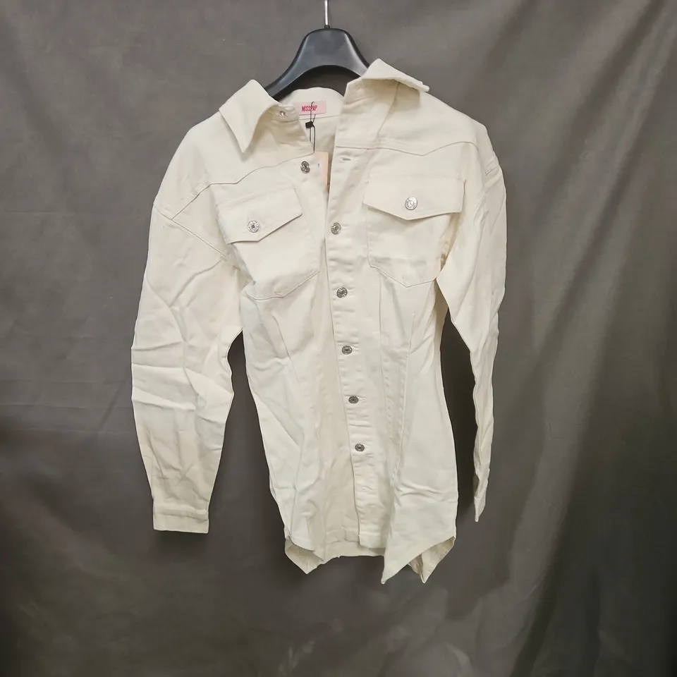 MISSPAP PINTUCK WAIST DENIM DRESS - ECRU - SIZE 8 