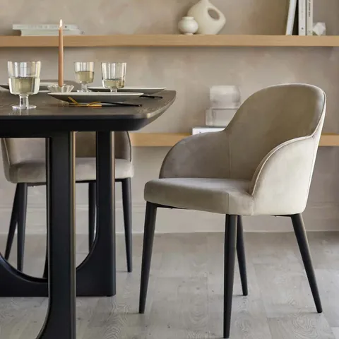 BOXED DANETTI LANI CHAMPAGNE VELVET BLACK METAL DINING CHAIR