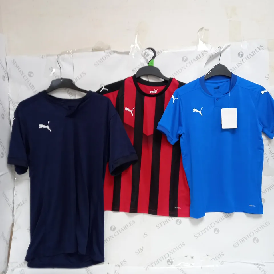 ASSORTED PUMA PIECES OF CLOTHING TO INCLUDE CROP TEES, DRESS TEE, AND SPORT SHORTS ETC.