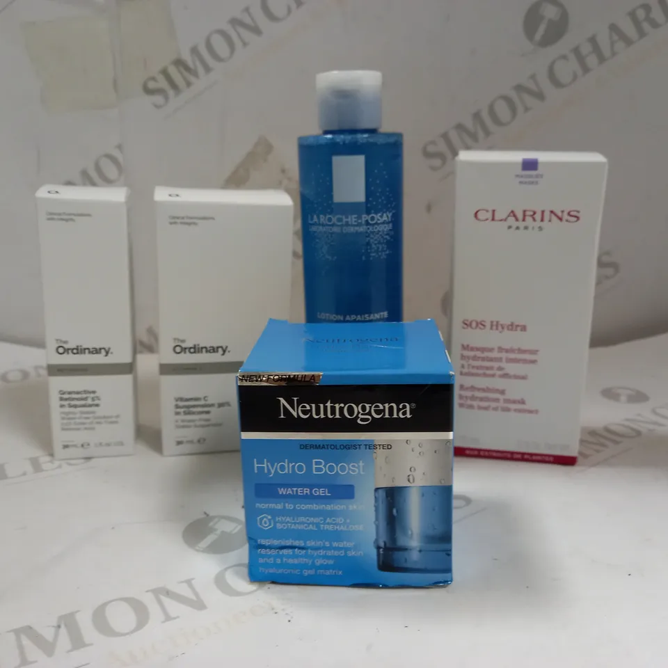 LOT OF APPROXIMATELY 5 SKINCARE PRODUCTS TO INCLUDE LA ROCHE - POSAY , THE ORDINARY & CLARINS ECT