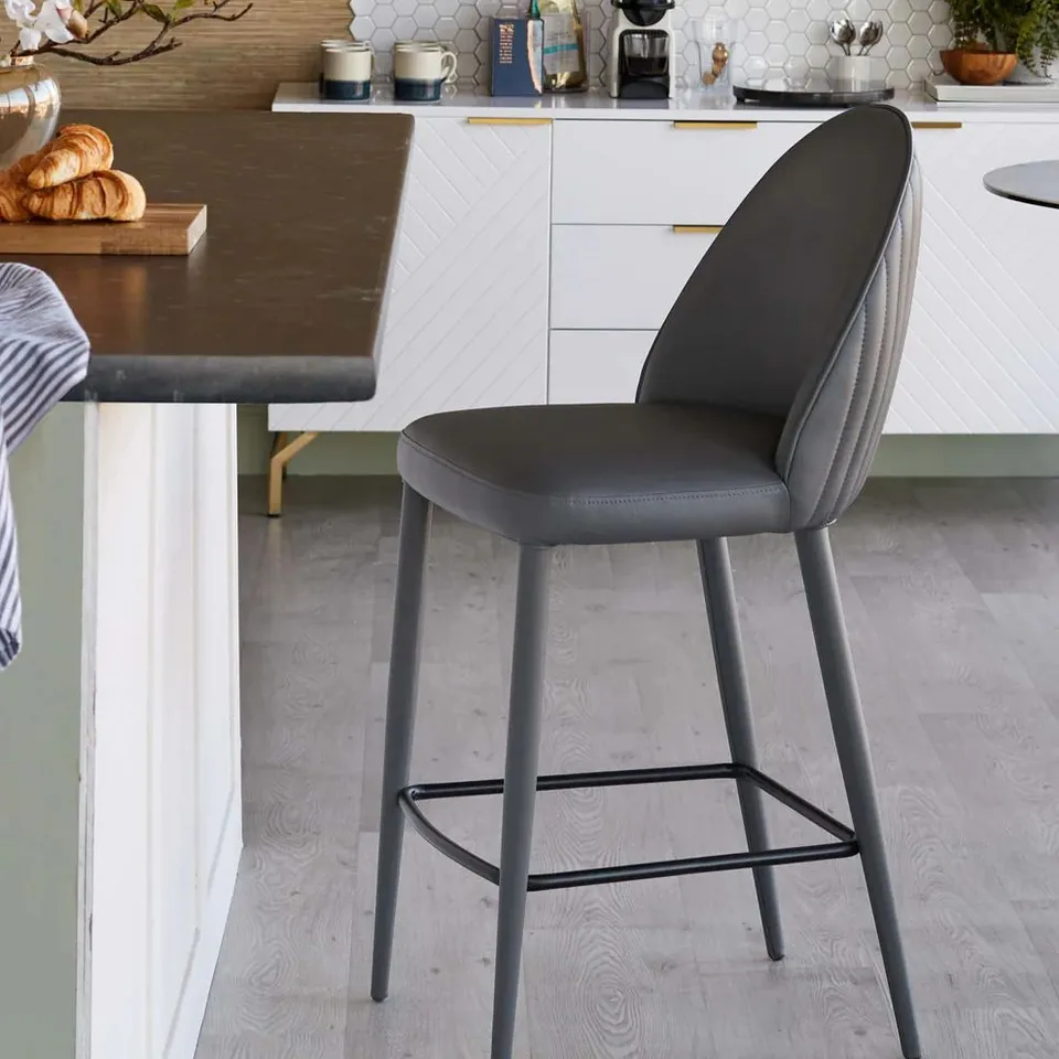 BOXED DANETTI SAYLOR DARK GREY FAUX LEATHER BAR STOOL 