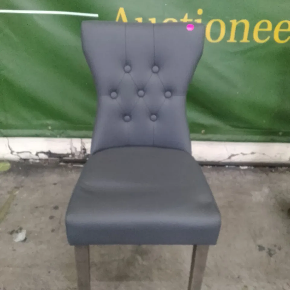 SET OF 2 BEWLEY GREY LEATHER BUTTON BACK DINING CHAIR WITH OAK LEGS