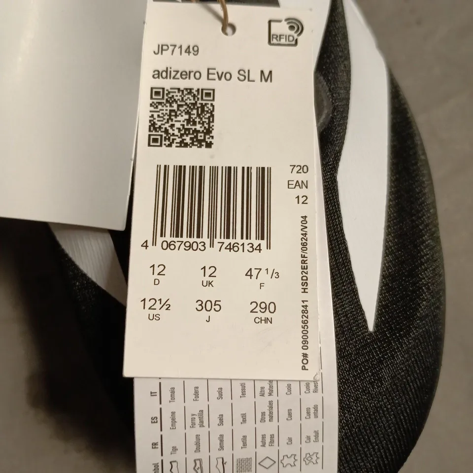 ADIDAS ADIZERO EVO SL M SHOES – BLACK/WHITE, UK 12