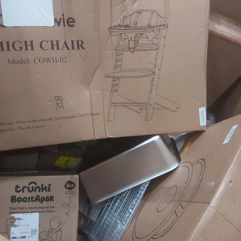 PALLET CONTAINING A LARGE QUANTITY OF ASSORTED ITEMS INCLUDING: SENSORY SWIVEL CHAIR, HIGH CHAIR, TRUNKI BOOST-A-PAK ECT