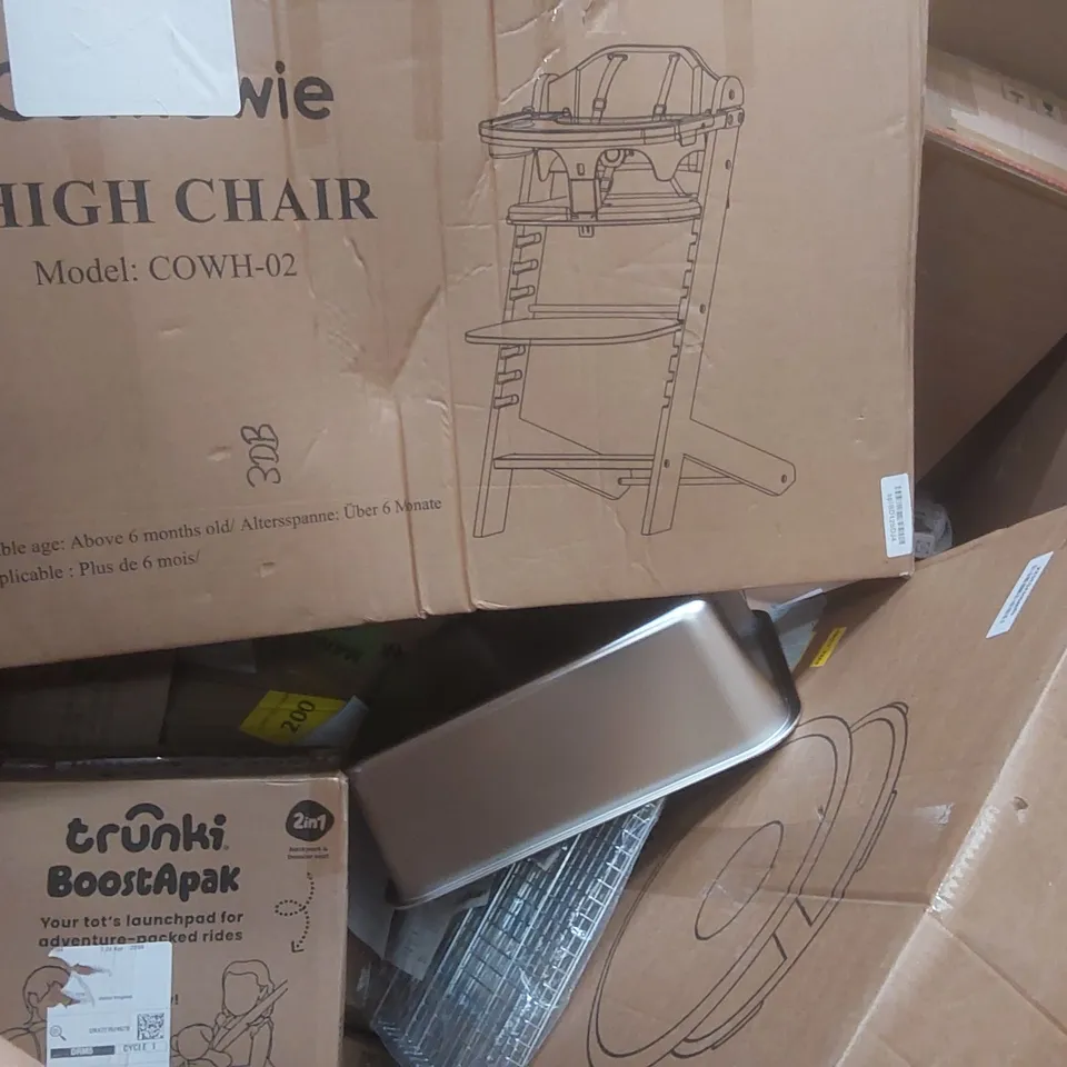 PALLET CONTAINING A LARGE QUANTITY OF ASSORTED ITEMS INCLUDING: SENSORY SWIVEL CHAIR, HIGH CHAIR, TRUNKI BOOST-A-PAK ECT