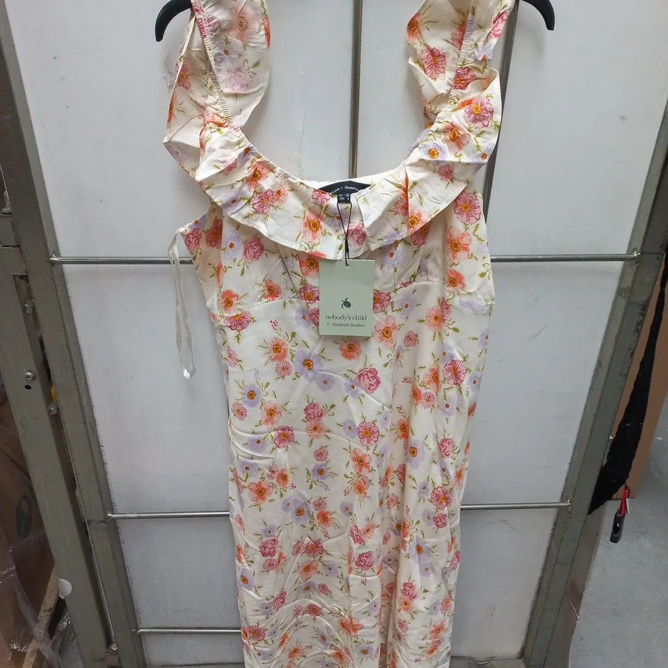 NOBODY'S CHILD × ELIZABETH SCARLETT LIBBY MIDI DRESS – YELLOW FLORAL, UK12