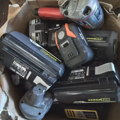 BOX CONTAINING LARGE AMOUNT OF LITHIUM BATTERIES FOR VARIOUS BRANDS TOOLS. 