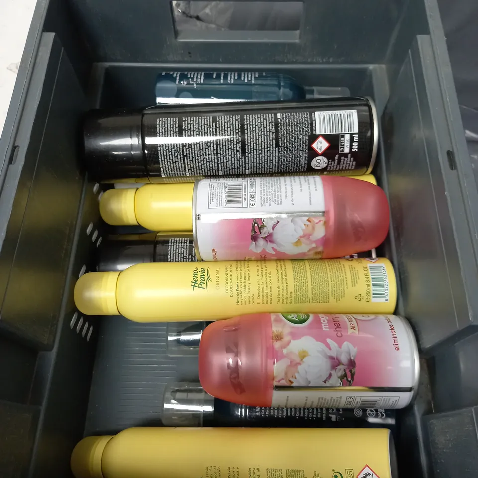 BOX OF APPROXIMATELY 10 ASSORTED AEROSOLS TO INCLUDE - HENO PRAVIA DEODORANT - ZERO IN TOTAL INSECT KILLER - K2 DPF CLEANER - ETC - COLLECTION ONLY