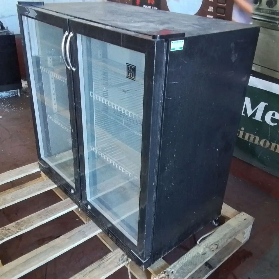 HALCYON HB900B TWIN GLASS DOOR DISPLAYS COMMERCIAL DRINK FRIDGE 