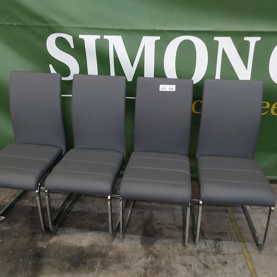 SET OF FOUR UPHOLSTERED DINING CHAIRS CHARCOAL PU ON CHROME FRAMES 