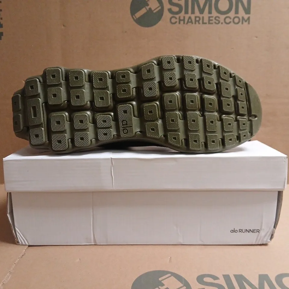 BOXED PAIR OF ALO RUNNER TRAINERS IN LIVE GREEN SIZE UK 10