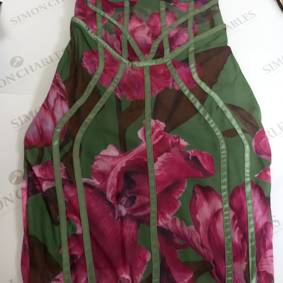PLT PINK AND GREEN MESH MIDI DRESS SIZE 8