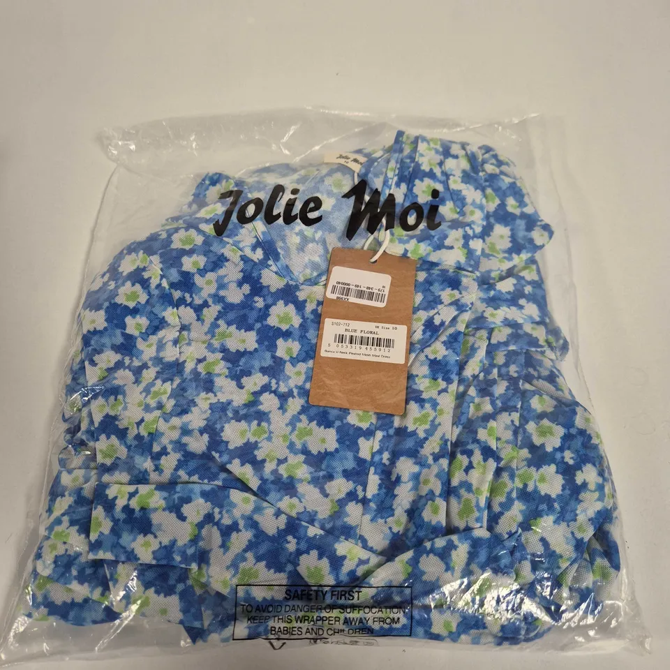 JOLIE MOI BIANCA V-NECK PLEATED MESH MAXI DRESS – BLUE FLORAL, UK SIZE 10