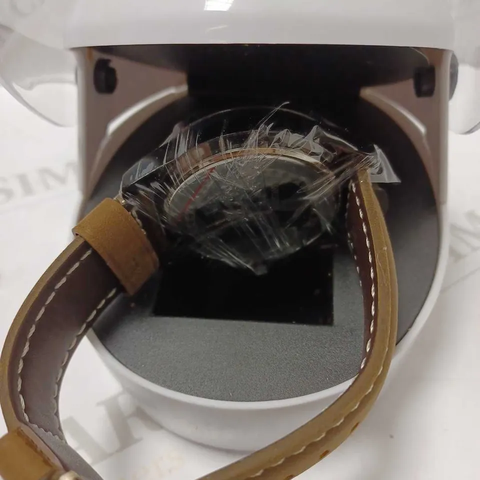 STOCKWELL TRIPLE STUD DIAL BROWN LEATHER STRAP WRISTWATCH 