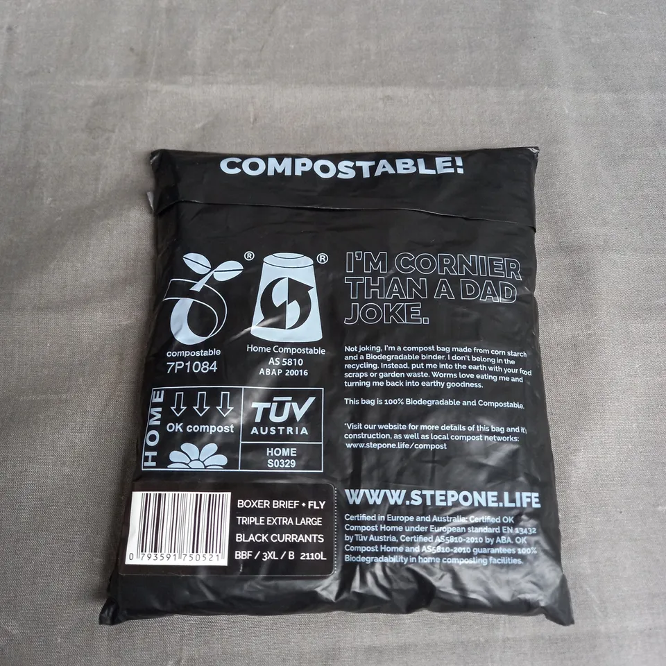 STEP ONE BOXER BRIEF + FLY IN BLACK CURRENTS SIZE 3XL