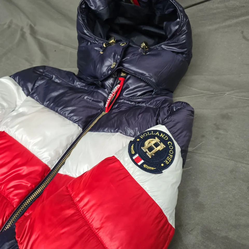 HOLLAND COOPER COLOUR-BLOCK PUFFER JACKET – SIZE XS