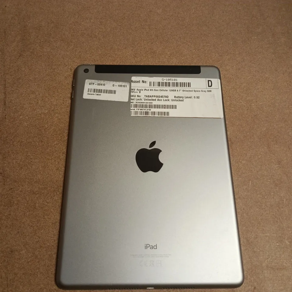 APPLE IPAD 6TH GEN CELLULAR 128GB 9.7IN SPACE GREY