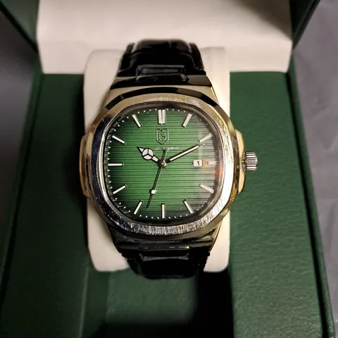 FRANK SCMIDT GREEN DIAL GENTS WATCH WITH BLACK LEATHER STRAP