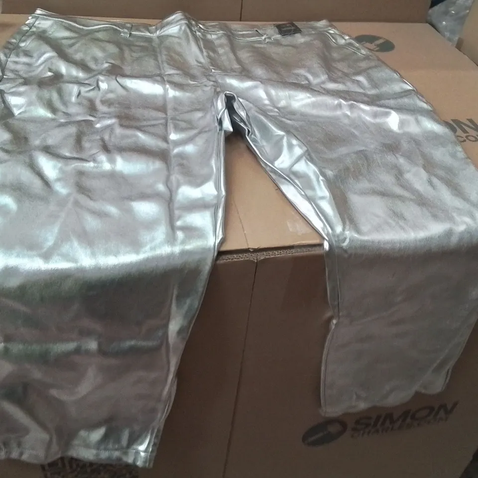 BOXED BRAND NEW APPROXIMATELY 4 JD WILLIAMS PU STRAIGHT TROUSERS SILVER SIZE 28