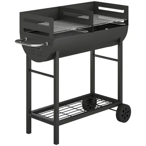 BOXED OUTSUNNY METAL ADJUSTABLE PORTABLE GARDEN BBQ GRILL FOR GARDEN CAMPING - BLACK