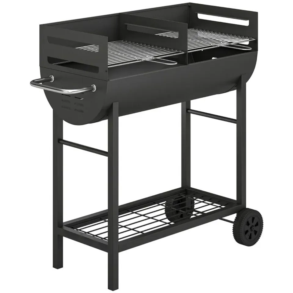 BOXED OUTSUNNY METAL ADJUSTABLE PORTABLE GARDEN BBQ GRILL FOR GARDEN CAMPING - BLACK