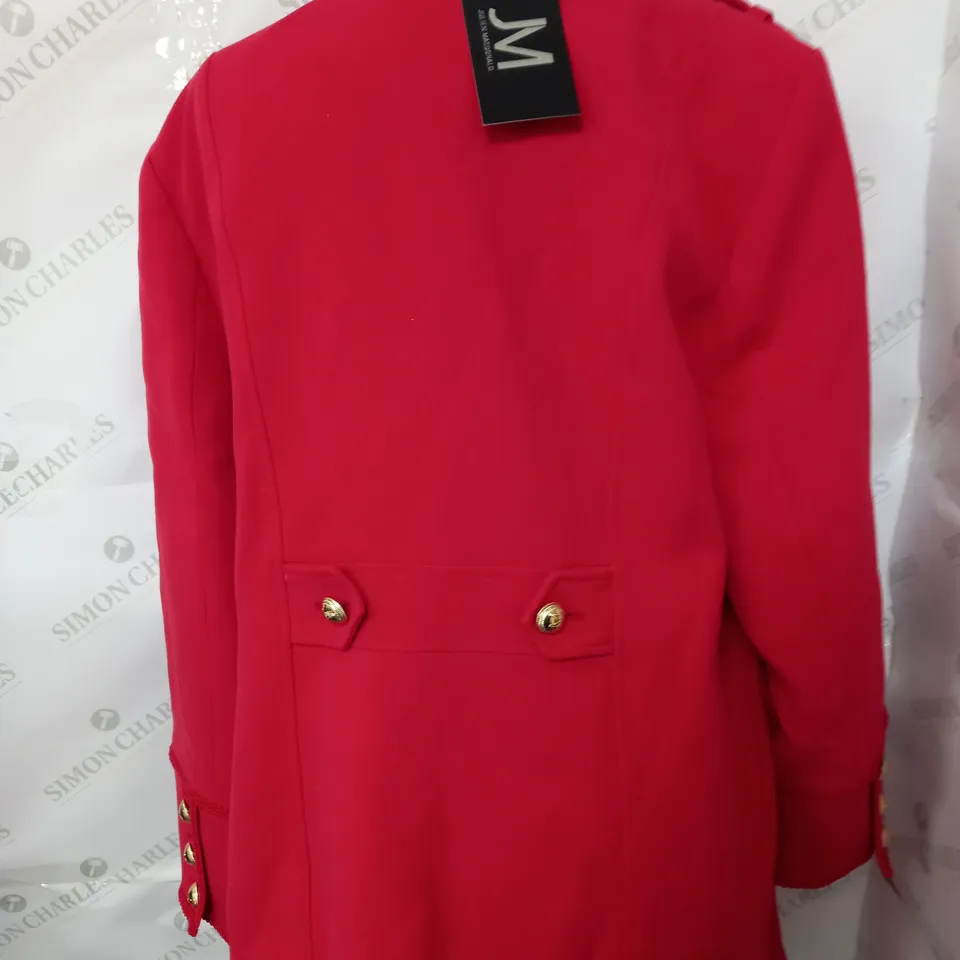 JULIEN MACDONALD LONG RED COAT WITH GOLDEN BUTTONS 