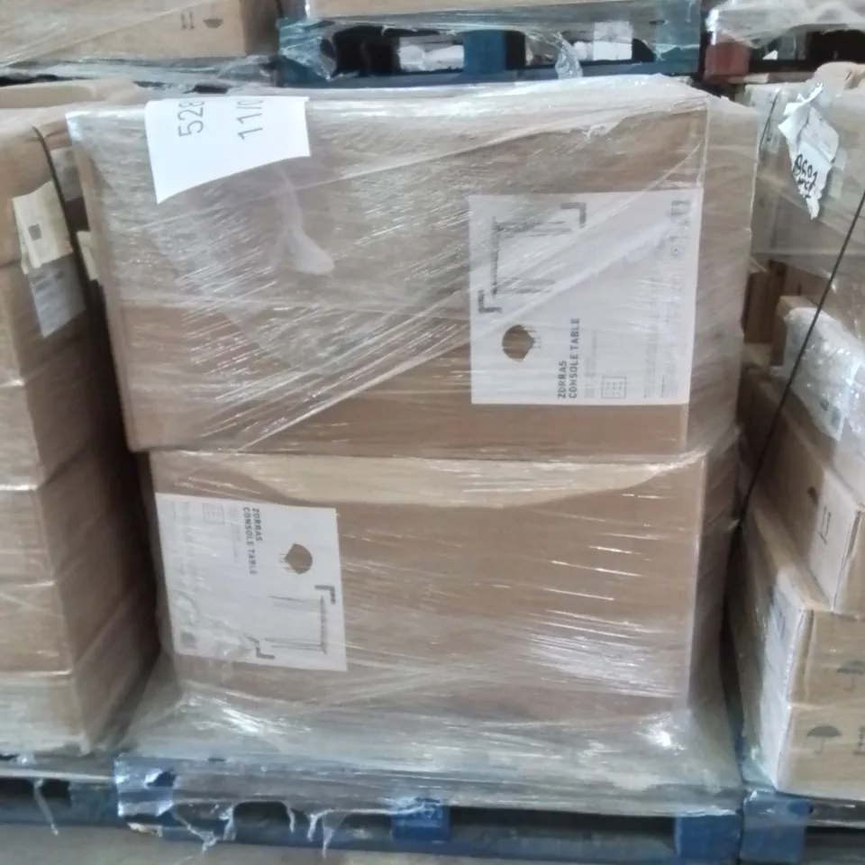 PALLET CONTAINING A LARGE QUANTITY OF BRAND NEW ZORRAS CONSOLE TABLES