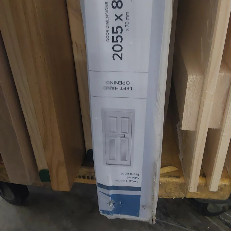 WHITE UPVC 4 PANEL 2 GLAZED LITE LEFT HAND OPENING FRONT DOOR APPROXIMATELY 2055 × 840mm