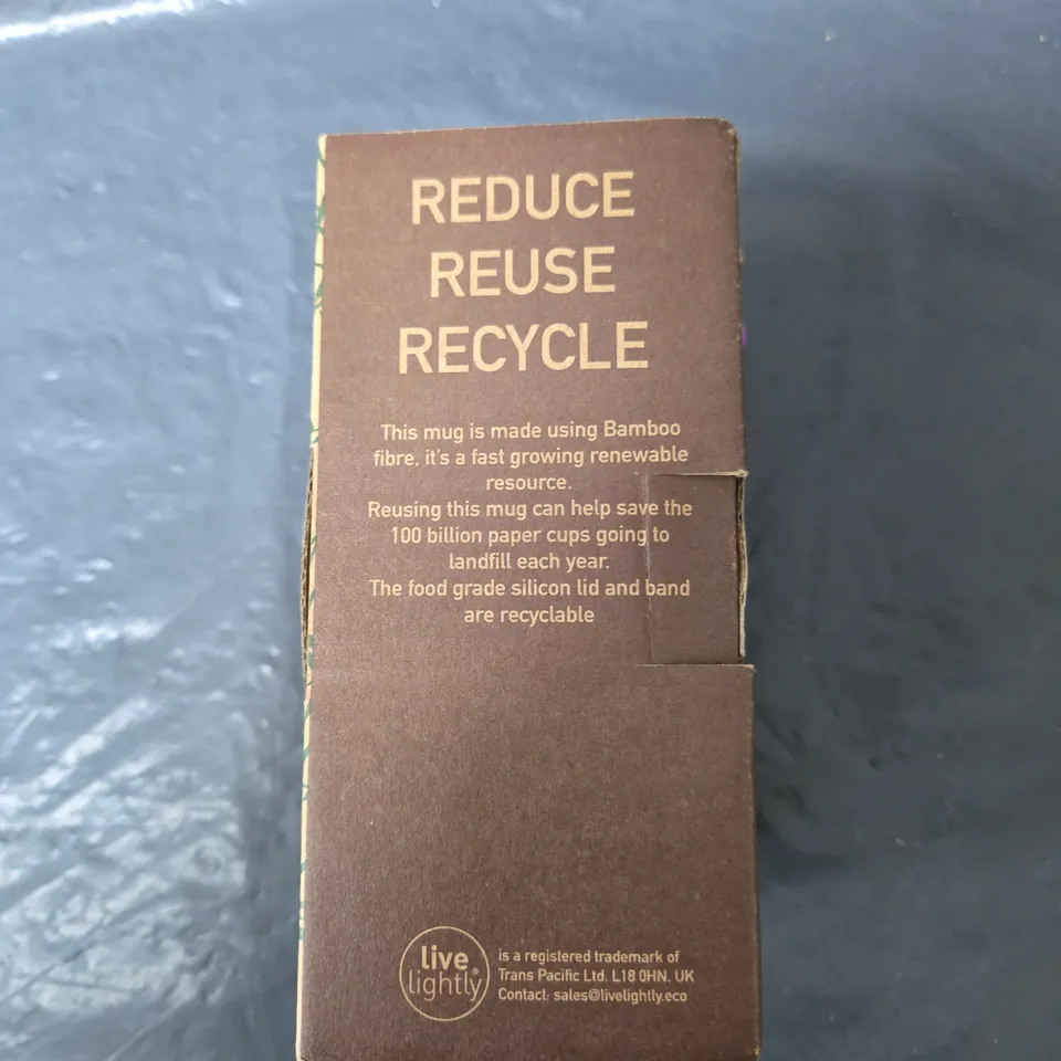 LIVE KINDLY BAMBOO FIBRE COFFEE MUG – 400ML, MULTICOLOUR WITH PURPLE SILICONE LID