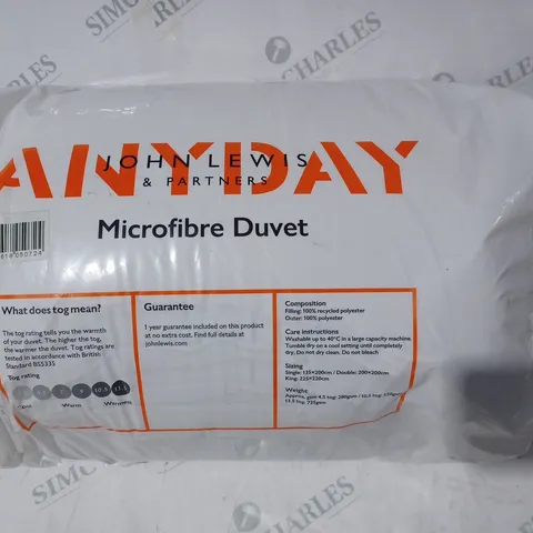 JOHN LEWIS 10.5 TOG MICROFIBRE DUVET - DOUBLE SIZE