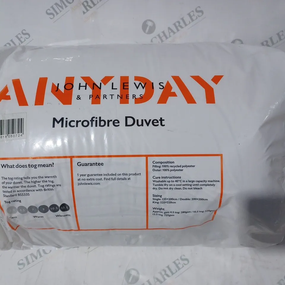 JOHN LEWIS 10.5 TOG MICROFIBRE DUVET - DOUBLE SIZE