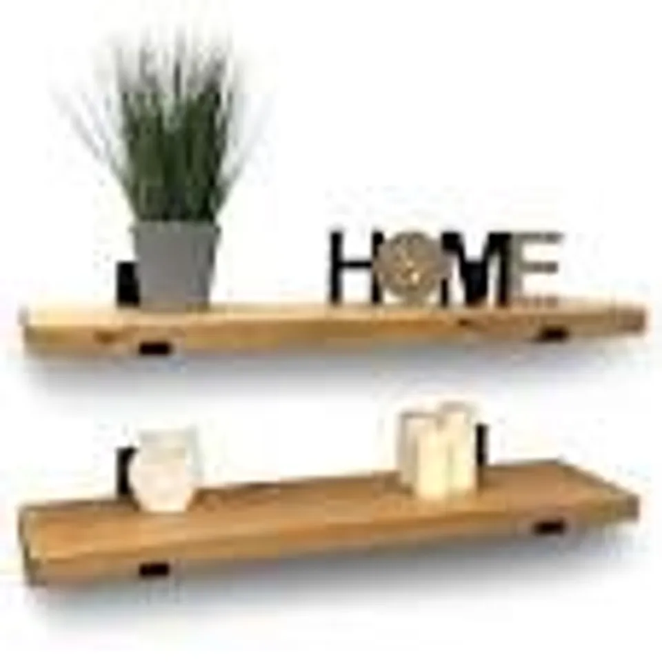 BOXED SET OF 2 HANDCRAFTED TUDOR WOODEN WALL-MOUNTED FLOATING SHELVES