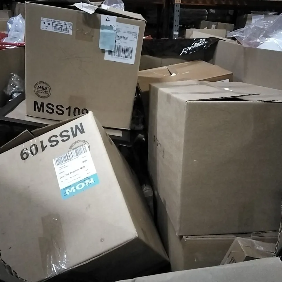 PALLET CONTAINING ASSORTED PRODUCTS INCLUDING UMBRELLAS, FOOTBALL MATS, FLOOR SQUEEGE, PICTURE FRAME & KIDS TANK TOPS