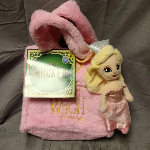 WICKED PINK PLUSH HANDBAG WITH DETACHABLE GLINDA DOLL CLIP 