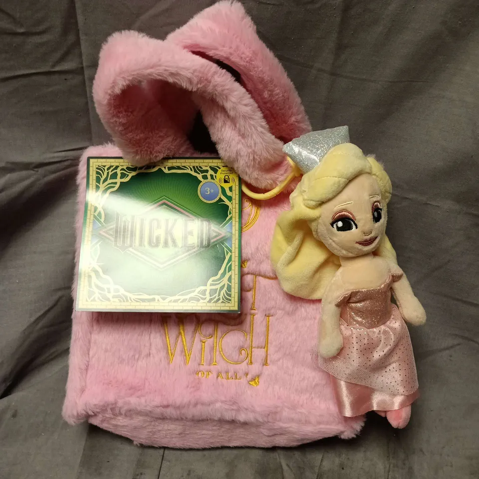 WICKED PINK PLUSH HANDBAG WITH DETACHABLE GLINDA DOLL CLIP 