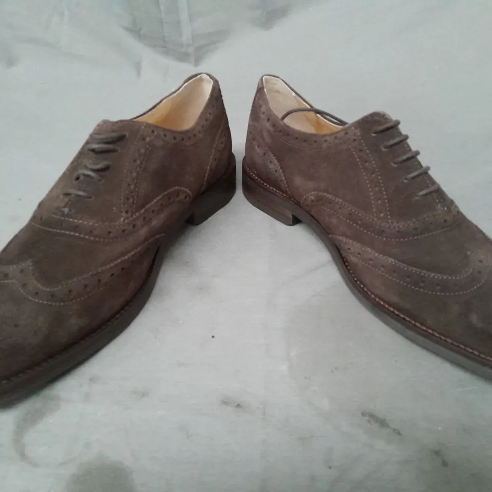 BOXED PAIR OF JOHN LEWIS SUEDE BROGUE SHOES IN BROWN UK SIZE 8