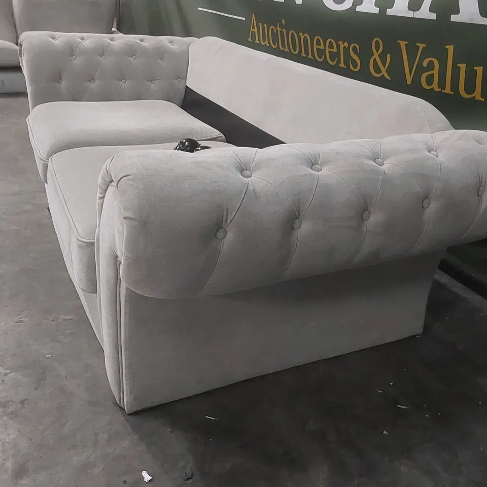 QUALITY DESIGNER FABRIC UPHOLSTERED CHESTERFIELD SOFA - MISSING CUSHIONS