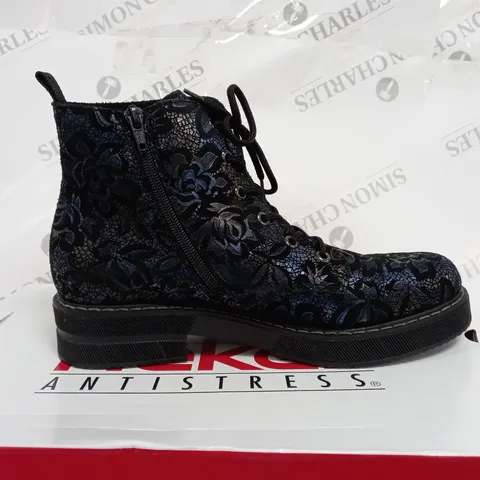 RIEKER LACE UP BOOT DARK FLOURAL SIZE 6 - BOXED