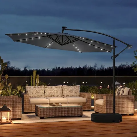 BOXED AISWARYA 3m CANTILEVER PARASOL WITH LED LIGHT AND BASE (2 BOXES)