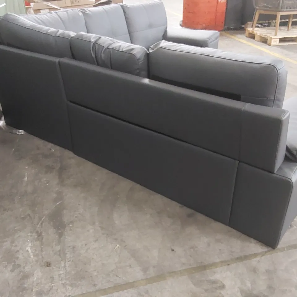 QUALITY DESIGNER GREY FAUX LEATHER CORNER SOFA 