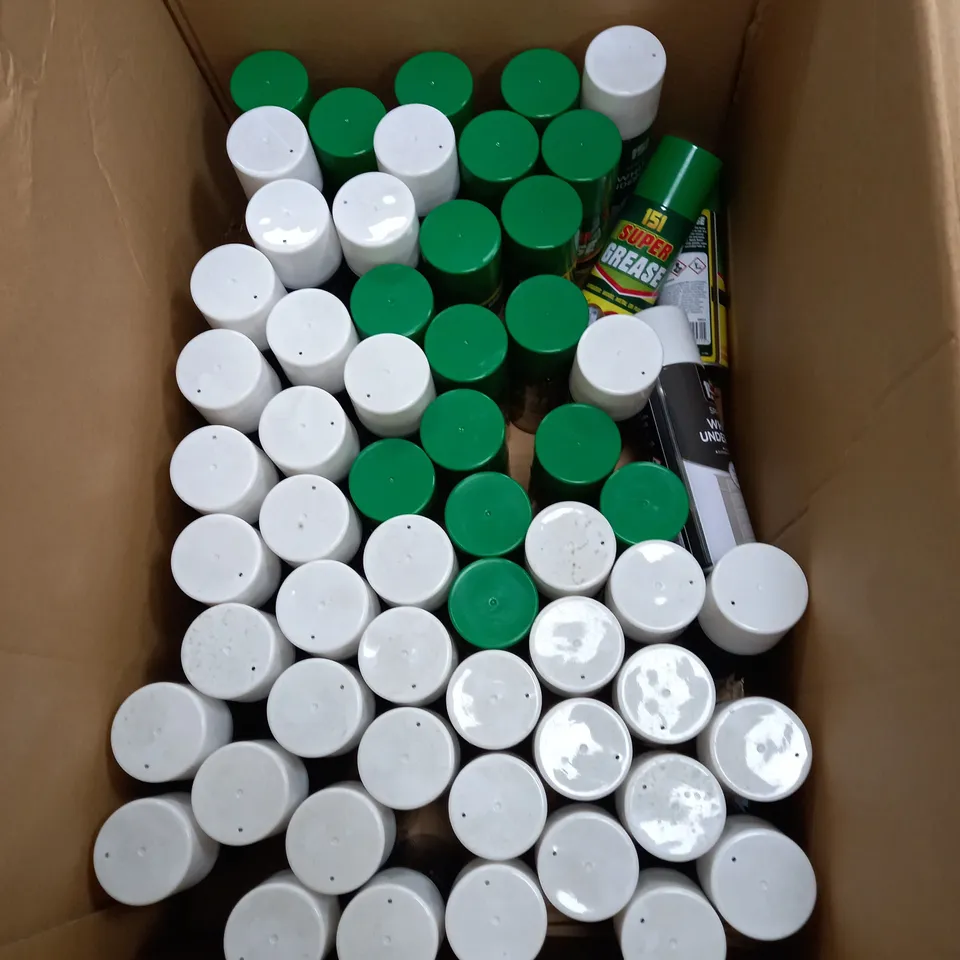 LARGE BOX OF APPROXIMATELY 30 AEROSOLS TO INCLUDE 151 SUPER GREASE, AND 151 SPRAY WHITE UNDERCOAT - COLLECTION ONLY 