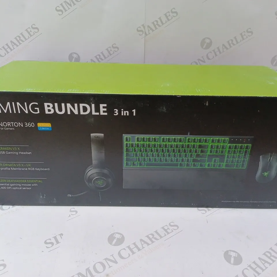 BRAND NEW BOXED RAZER GAMING BUNDLE 3 IN 1 TO INCLUDE - GAMING HEADSET, MEMBRANE RGB KEYBOARD AND ESSENTIAL GAMING MOUSE