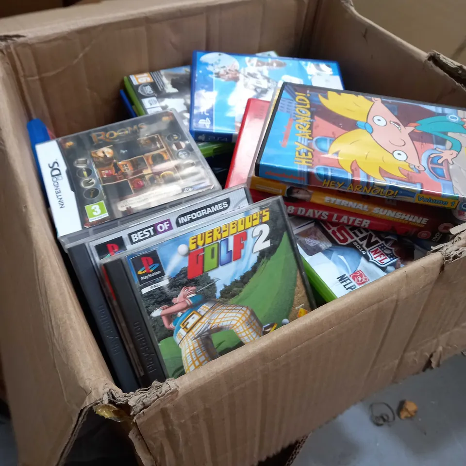 BOX OF APPROXIMATELY 50 GAMES, CDS AND FILMS ETC