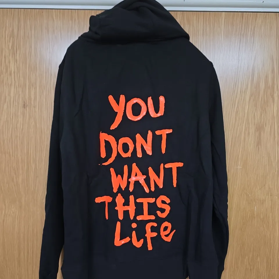 BAGGED YOU DONT WANT THIS LIFE ORANGE PAINTER HOODIE - SIZE XL